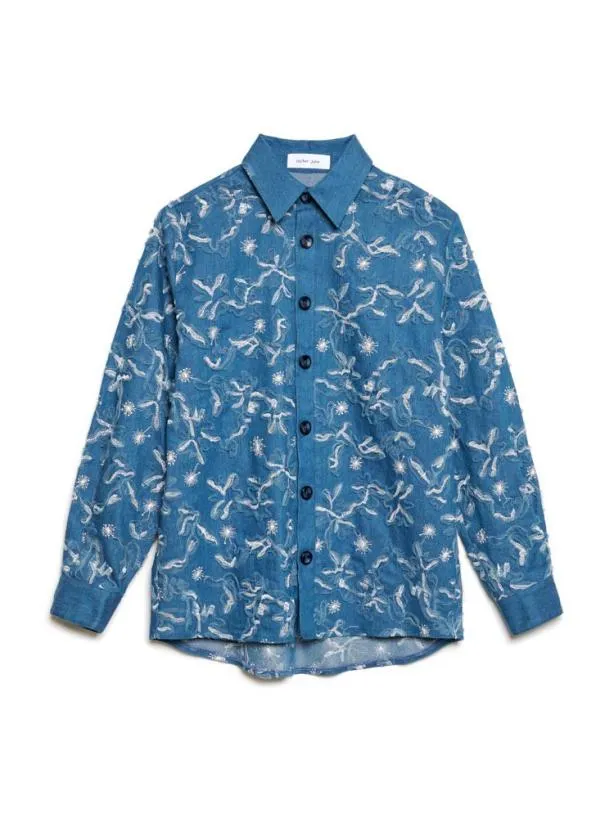 Sister Jane Tops Womenswear Honeycomb Denim Over Shirt Indigo Blue