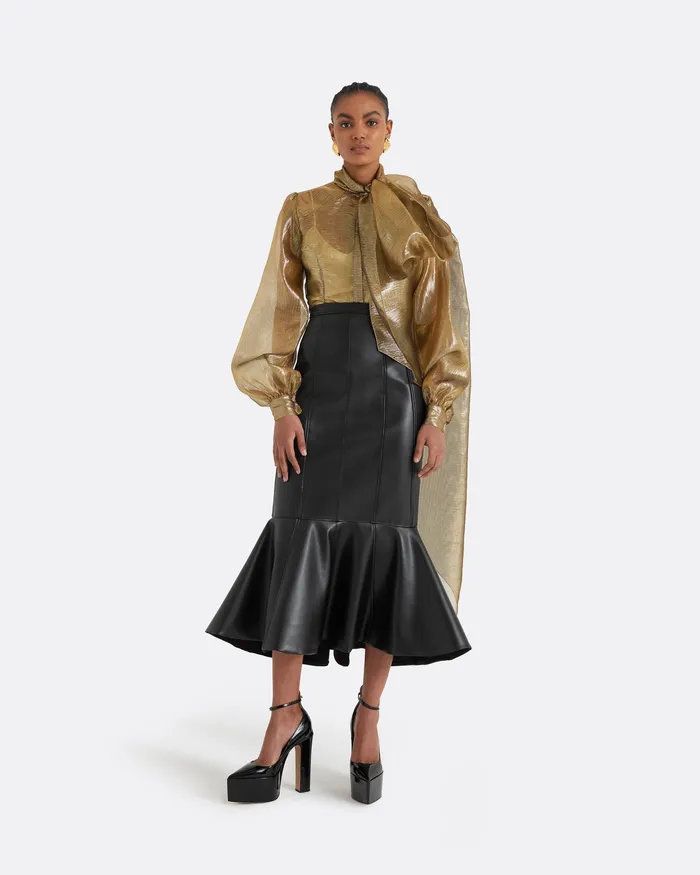 Skirts Women Safiyaa Henner Black Vegan Leather Skirt Black