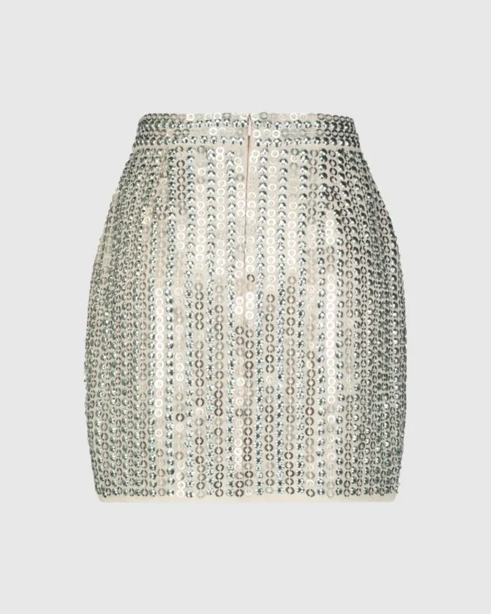 Skirts Women Sequin Embellished Mini Skirt 8211 FINAL SALE Silver Mac Duggal