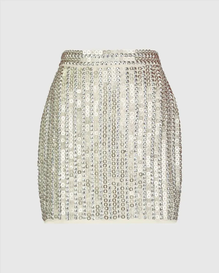 Skirts Women Sequin Embellished Mini Skirt 8211 FINAL SALE Silver Mac Duggal
