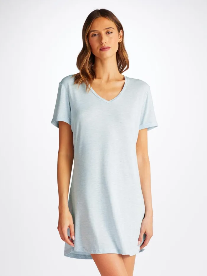 Sleep TShirts Women Derek Rose VNeck Sleep TShirt Ethan Micro Modal Stretch Light Blue Marl