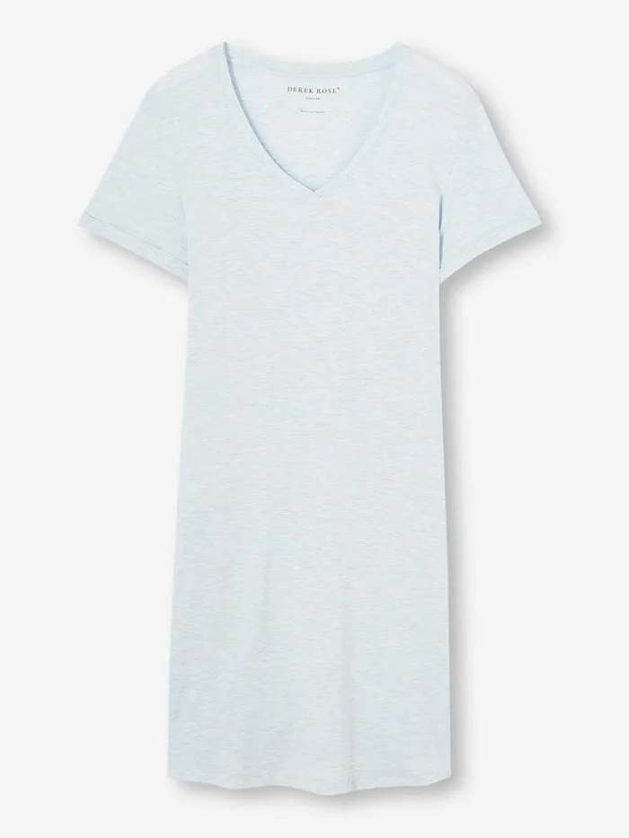 Sleep TShirts Women Derek Rose VNeck Sleep TShirt Ethan Micro Modal Stretch Light Blue Marl