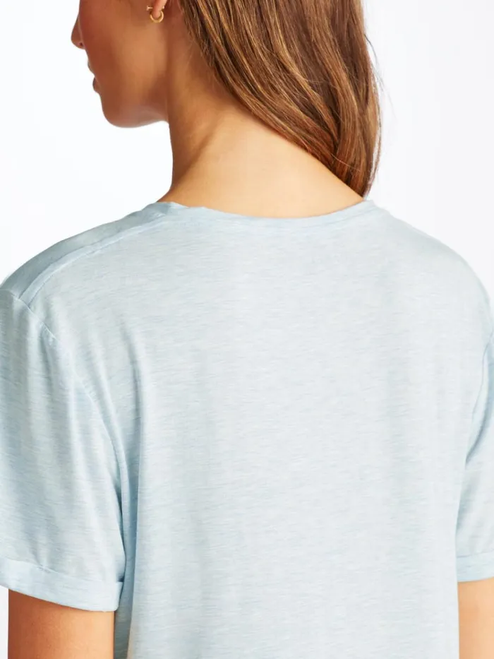 Sleep TShirts Women Derek Rose VNeck Sleep TShirt Ethan Micro Modal Stretch Light Blue Marl