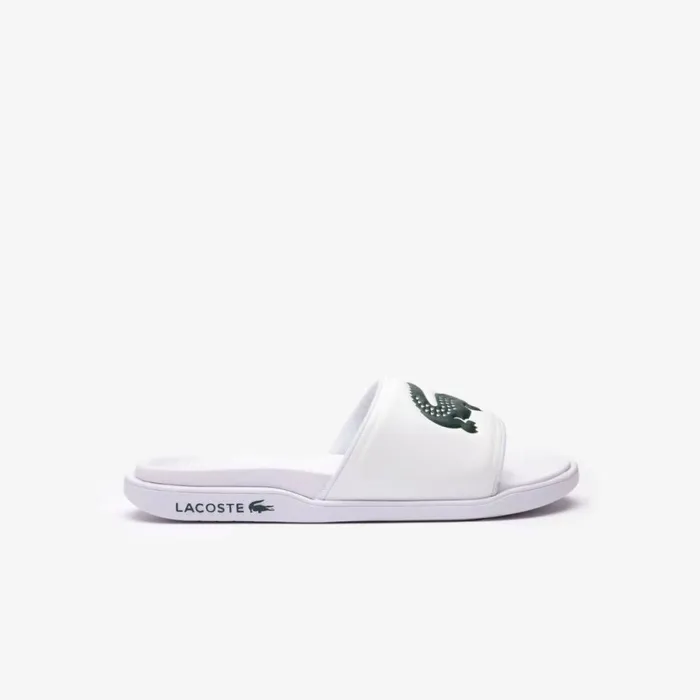 Slides Men Lacoste Men039s Croco Dualiste Logo Strap Slides Whitedark Green 1r5