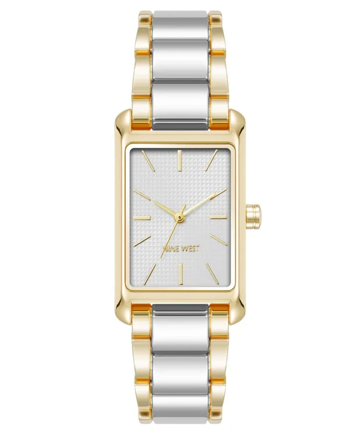 Slim Rectangular Case Watch Goldsilver Women Nine West Straps