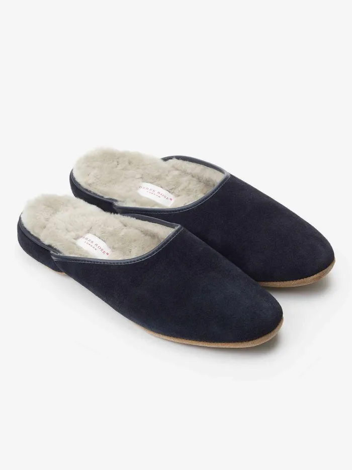 Slippers MenSlippers Derek Rose Mule Slippers Douglas Suede Sheepskin Navy
