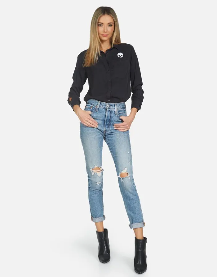 Sloane Music Skull Onyx Women Lauren Moshi Long Sleeve