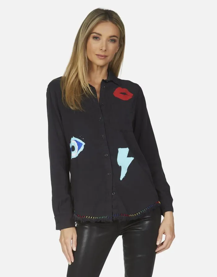 Sloane Painted Evil Eye Onyx Women Lauren Moshi Long Sleeve