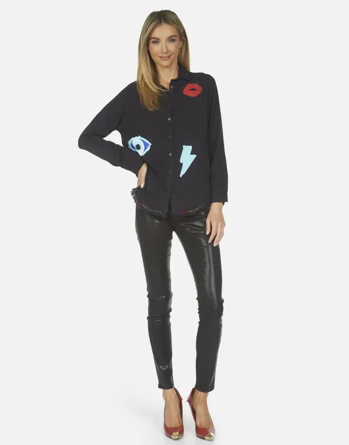 Sloane Painted Evil Eye Onyx Women Lauren Moshi Long Sleeve