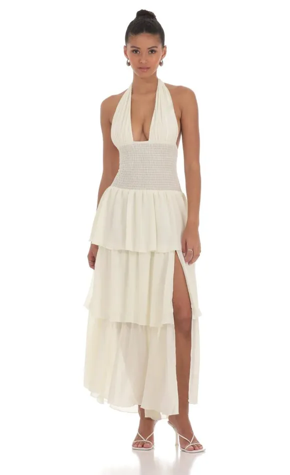 Smocked Halter Maxi Dress Cream Women LUCY IN THE SKY Maxi Dresses