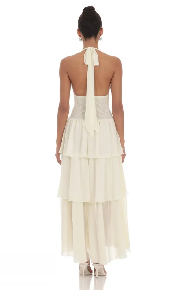 Smocked Halter Maxi Dress Cream Women LUCY IN THE SKY Maxi Dresses Smocked Halter Maxi Dress Cream Women LUCY IN THE SKY Maxi Dresses