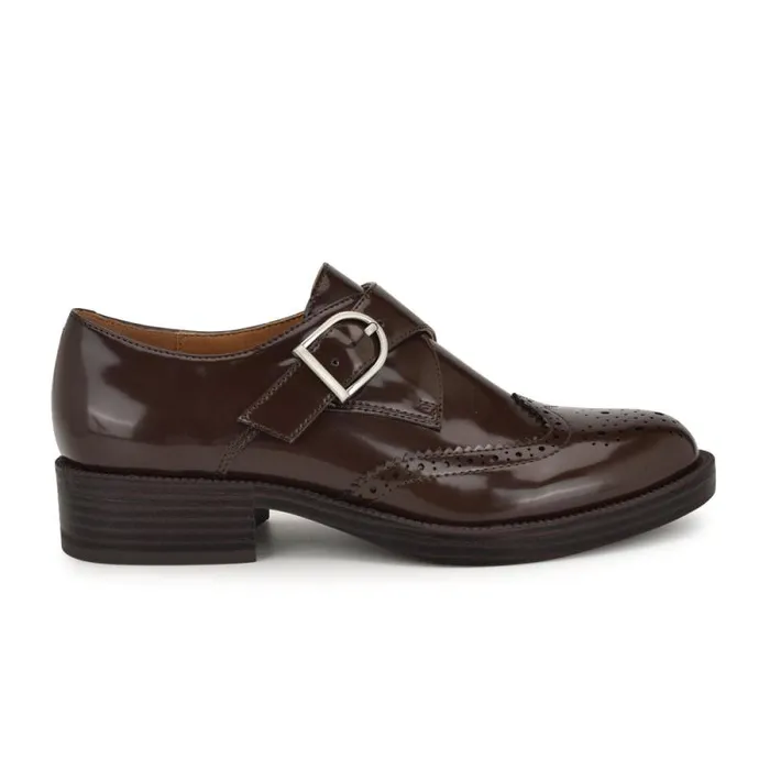 Smythe Monk Strap Loafers Dark Brown Patent Women Nine West Flats