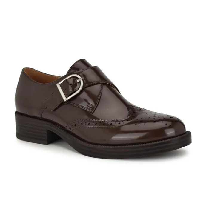 Smythe Monk Strap Loafers Dark Brown Patent Women Nine West Flats Smythe Monk Strap Loafers Dark Brown Patent Women Nine West Flats