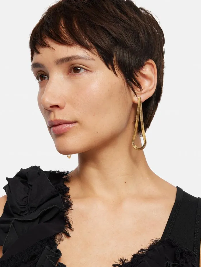 Snake Chain Loop Earrings Gold Women Jigsaw Party Snake Chain Loop Earrings Gold Women Jigsaw Party