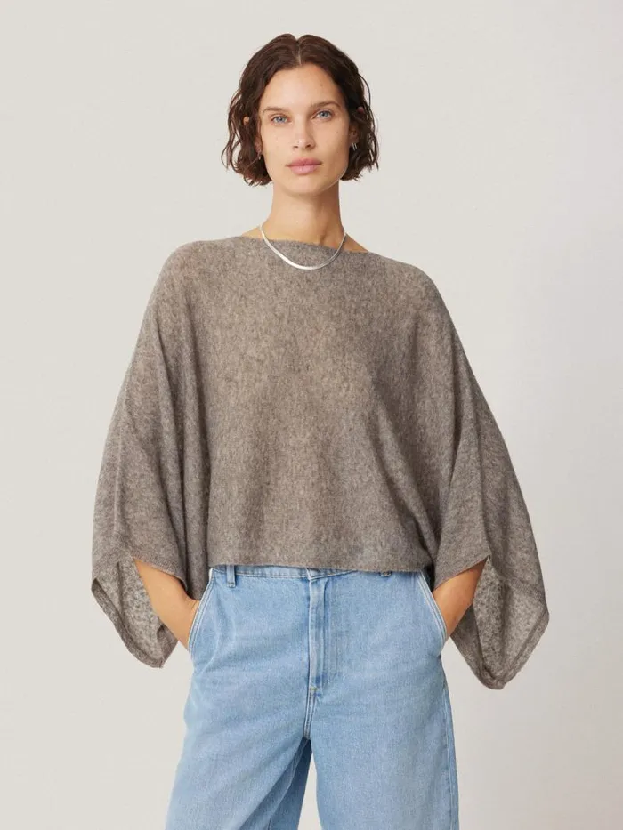 Soft Gauzy Knit Poncho Jumper Taupe Women Jigsaw Coords