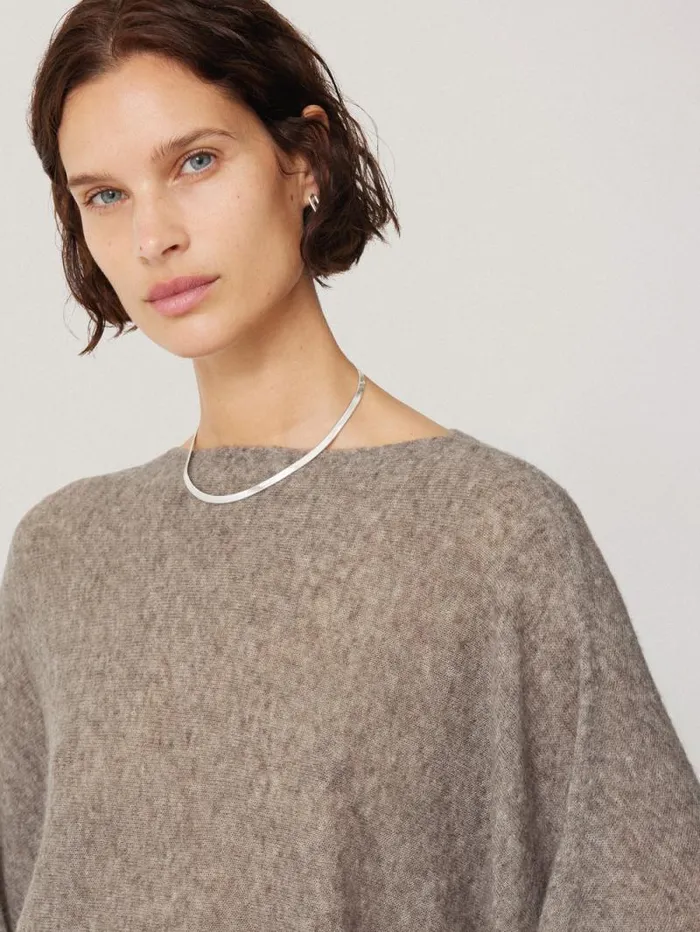 Soft Gauzy Knit Poncho Jumper Taupe Women Jigsaw Coords