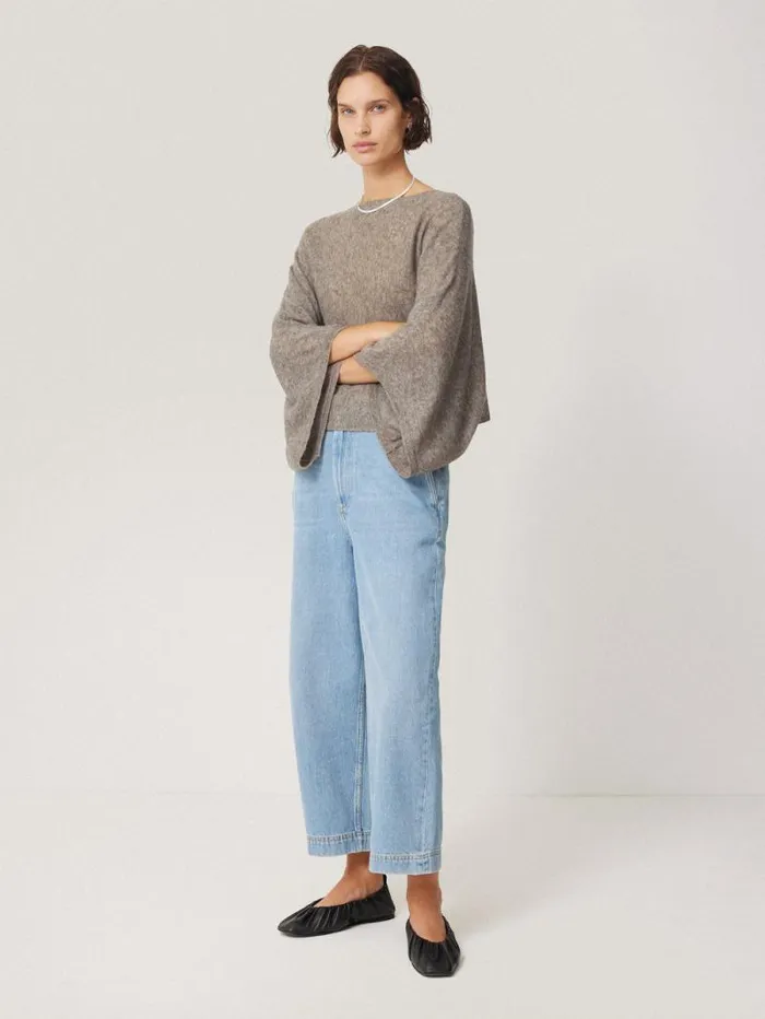 Soft Gauzy Knit Poncho Jumper Taupe Women Jigsaw Coords