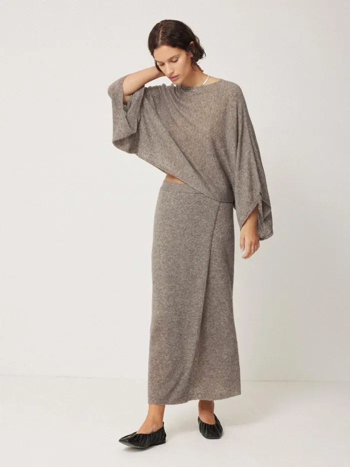 Soft Gauzy Knit Poncho Jumper Taupe Women Jigsaw Coords