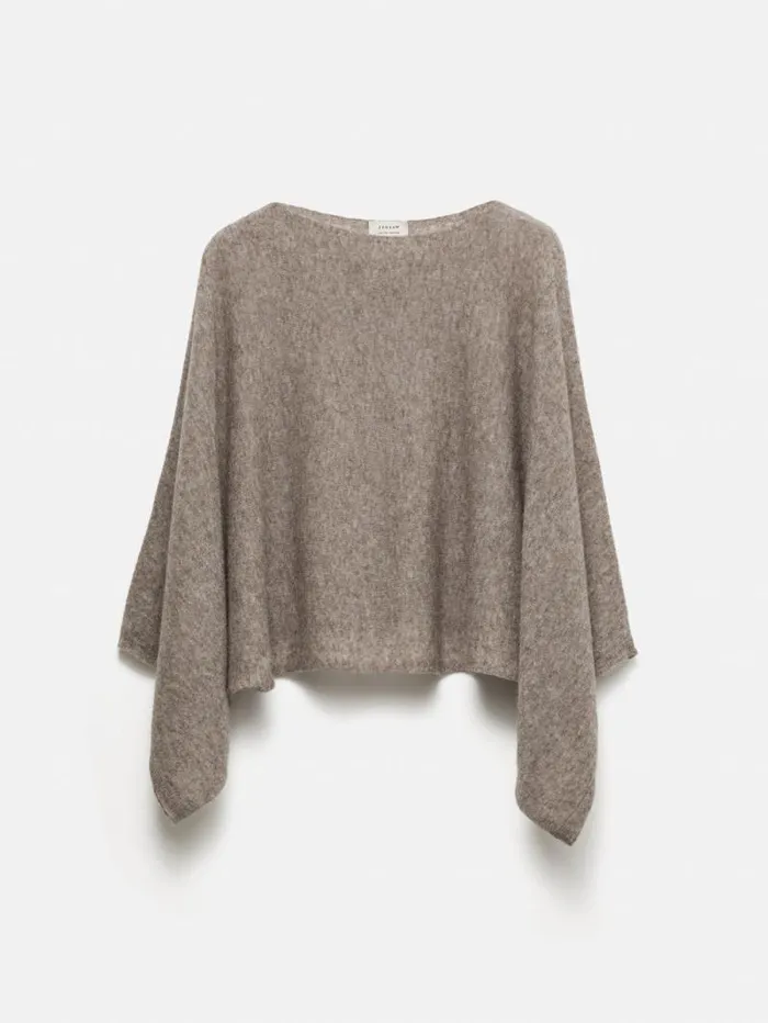 Soft Gauzy Knit Poncho Jumper Taupe Women Jigsaw Coords