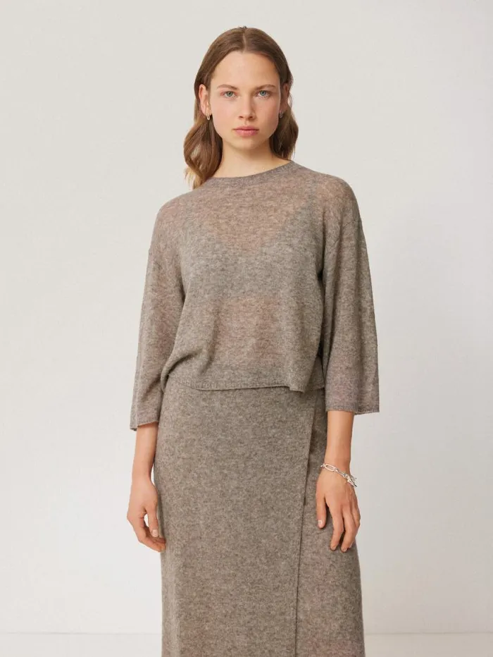 Soft Gauzy Knit Tshirt Taupe Women Jigsaw Knitwear and Cashmere