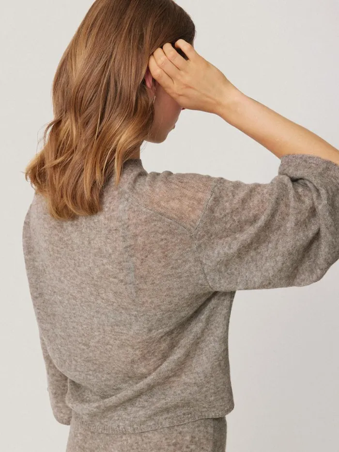 Soft Gauzy Knit Tshirt Taupe Women Jigsaw Knitwear and Cashmere