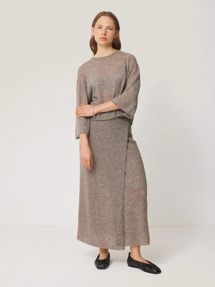 Soft Gauzy Knit Tshirt Taupe Women Jigsaw Knitwear and Cashmere