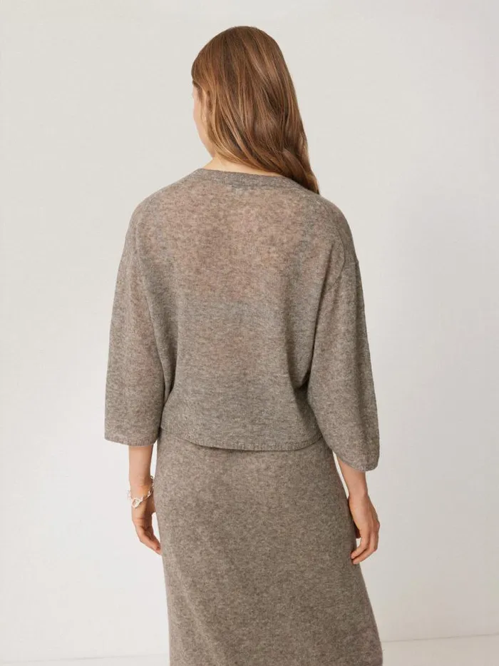 Soft Gauzy Knit Tshirt Taupe Women Jigsaw Knitwear and Cashmere