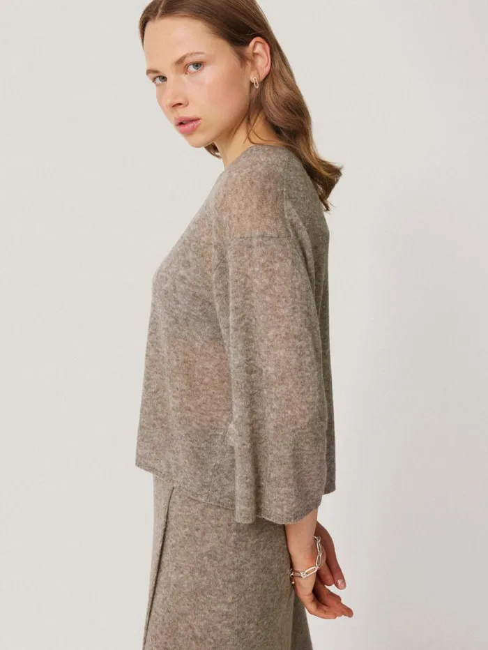 Soft Gauzy Knit Tshirt Taupe Women Jigsaw Knitwear and Cashmere