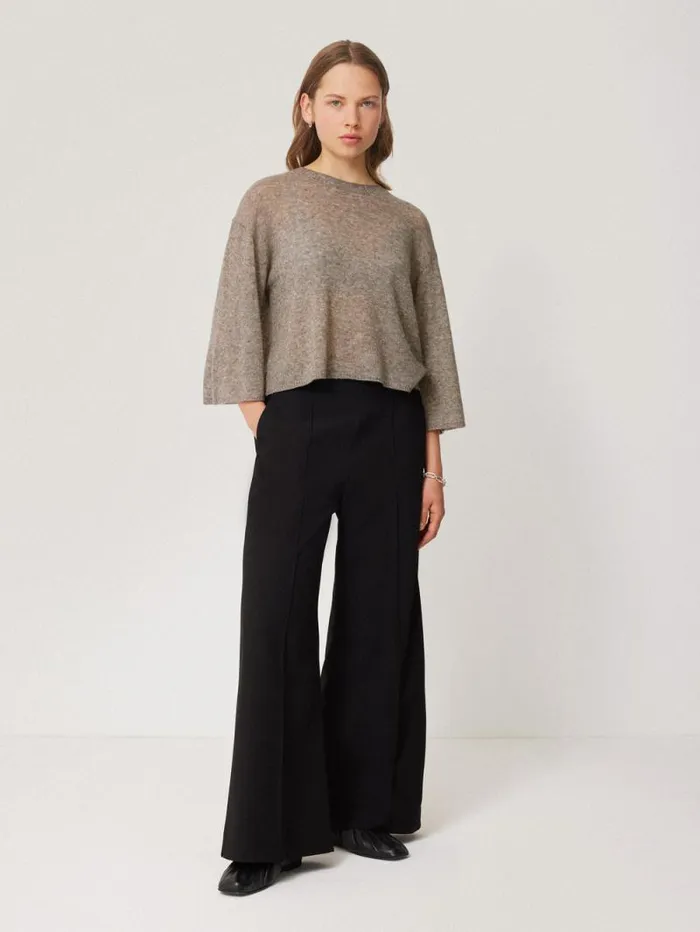 Soft Gauzy Knit Tshirt Taupe Women Jigsaw Knitwear and Cashmere