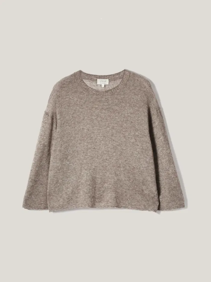 Soft Gauzy Knit Tshirt Taupe Women Jigsaw Knitwear and Cashmere