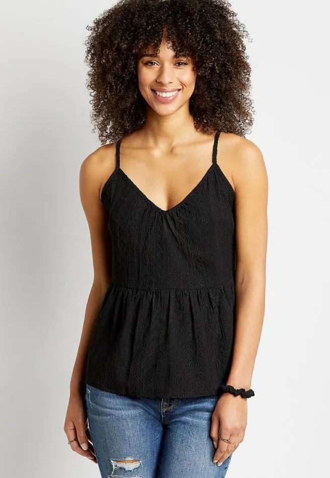 Solid Embroidered Lace Up Back Tank Top Women Maurices Tops