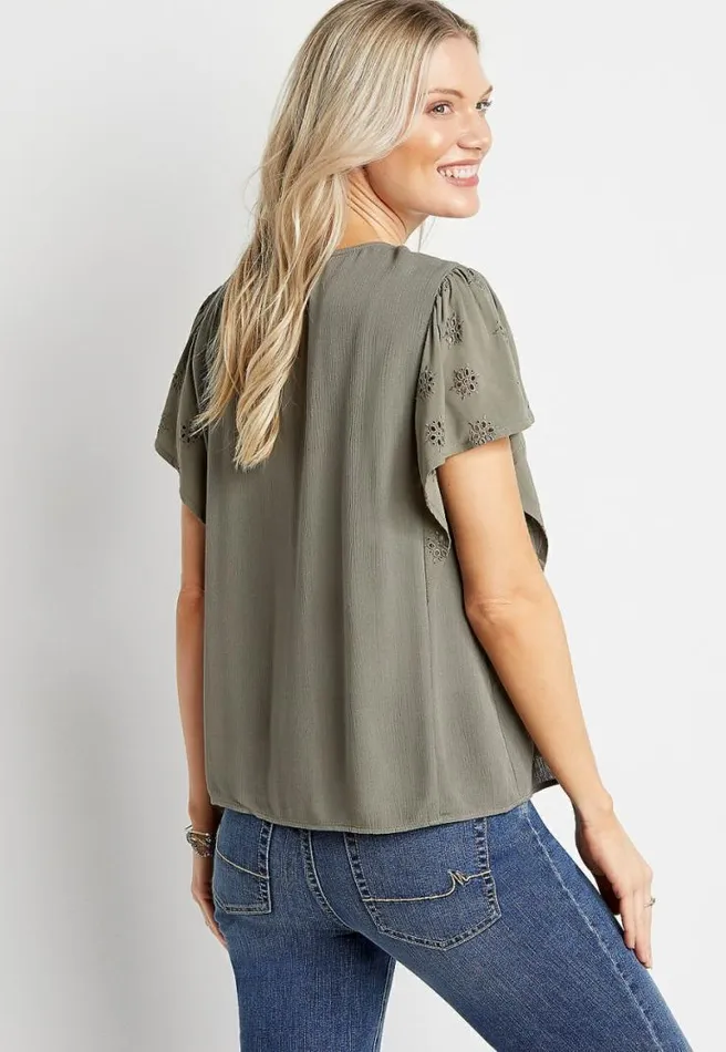 Solid Eyelet Lace Button Front Top Women Maurices Tops