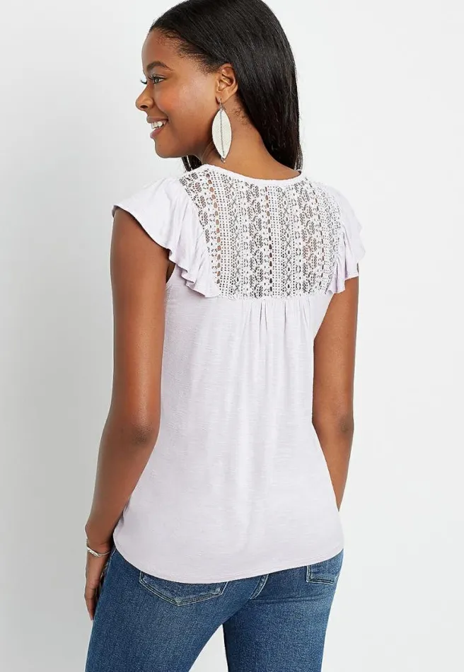 Solid Lace Yoke Tassel Top Women Maurices Tops