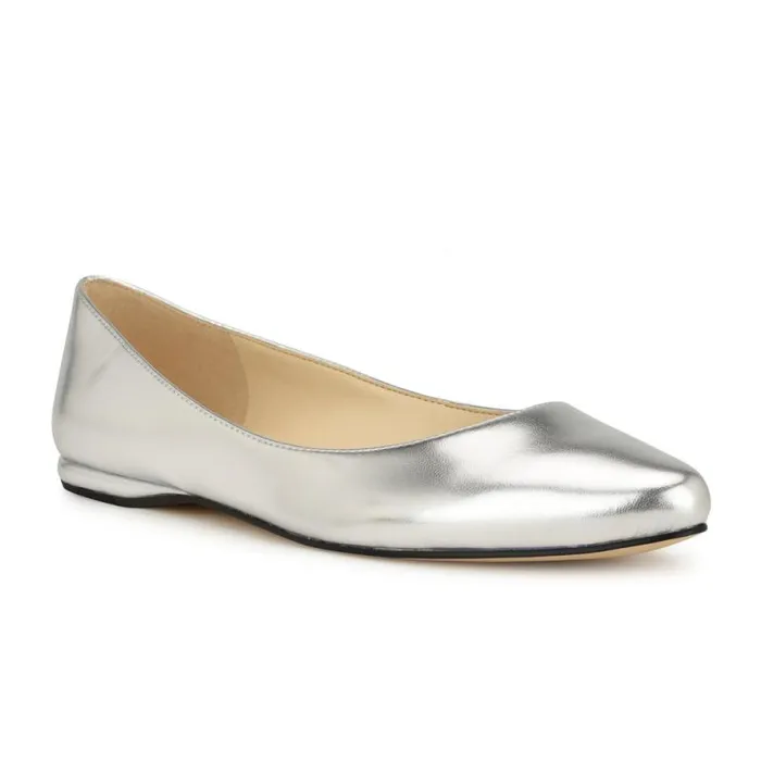 Speakup Almond Toe Flats Silver Women Nine West Flats Speakup Almond Toe Flats Silver Women Nine West Flats