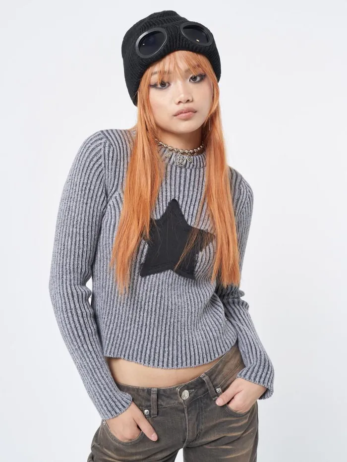 Star Black Grey Chunky Knit Jumper Women Minga London Knitwear