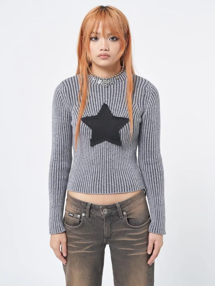 Star Black Grey Chunky Knit Jumper Women Minga London Knitwear