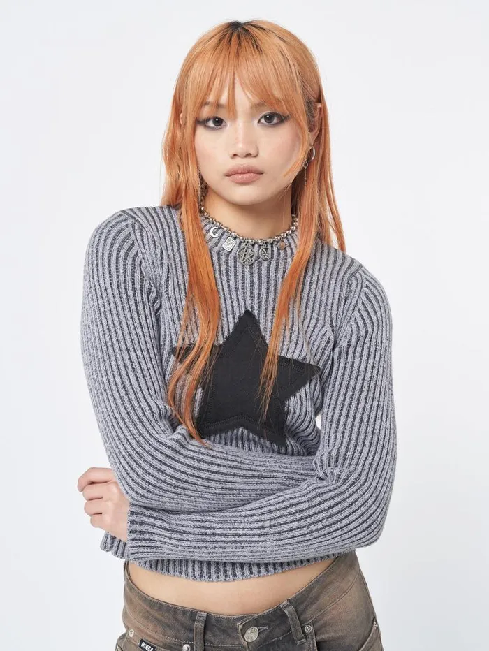 Star Black Grey Chunky Knit Jumper Women Minga London Knitwear