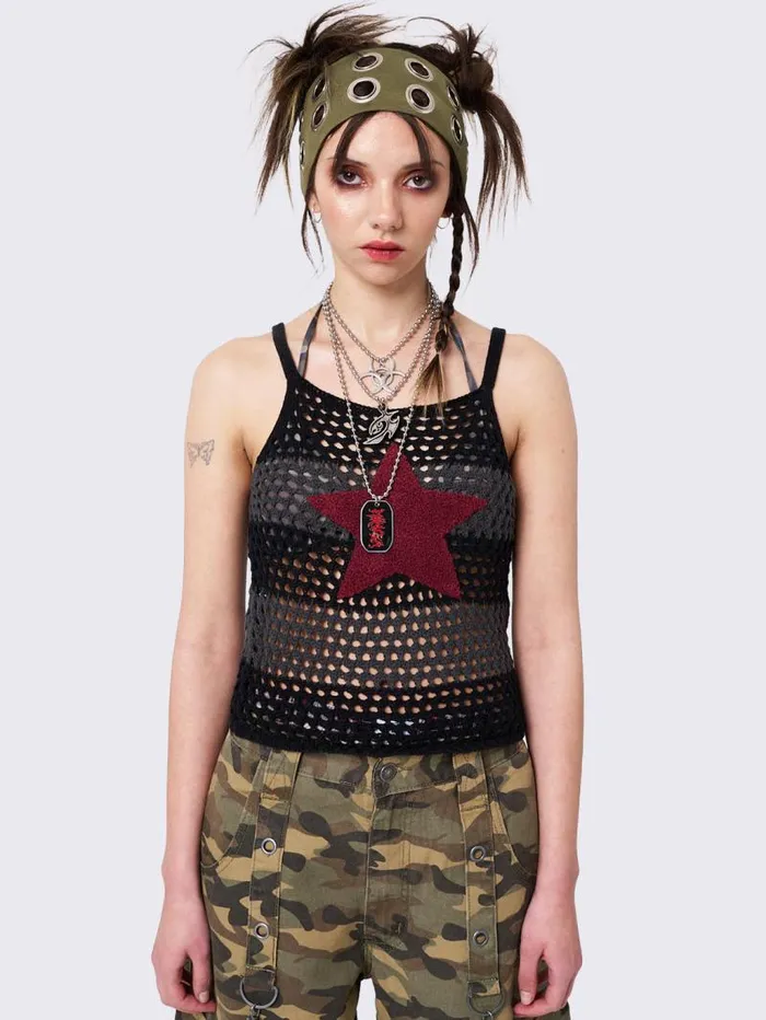 Stellar Black Grey Crochet Cami Top Women Minga London Tops and TShirts