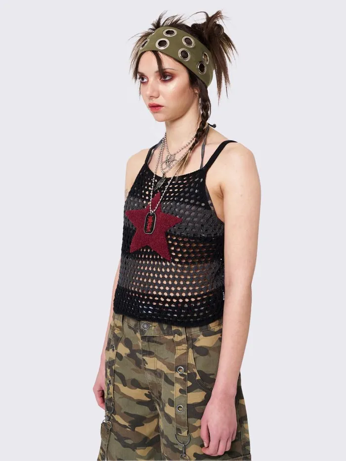 Stellar Black Grey Crochet Cami Top Women Minga London Tops and TShirts