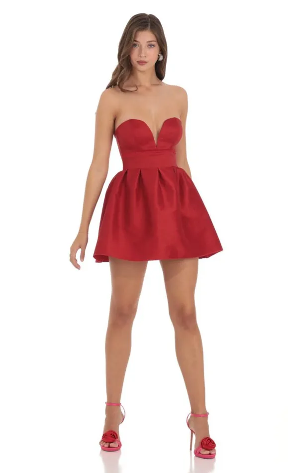 Strapless Corset Fit And Flare Dress Red Women LUCY IN THE SKY Mini Dresses