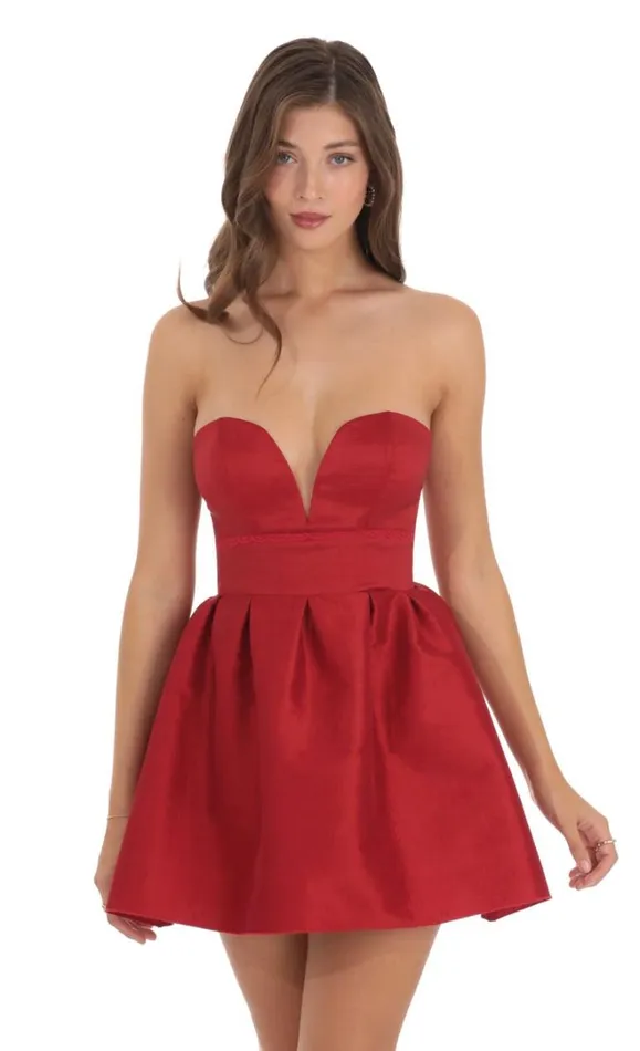 Strapless Corset Fit And Flare Dress Red Women LUCY IN THE SKY Mini Dresses Strapless Corset Fit And Flare Dress Red Women LUCY IN THE SKY Mini Dresses