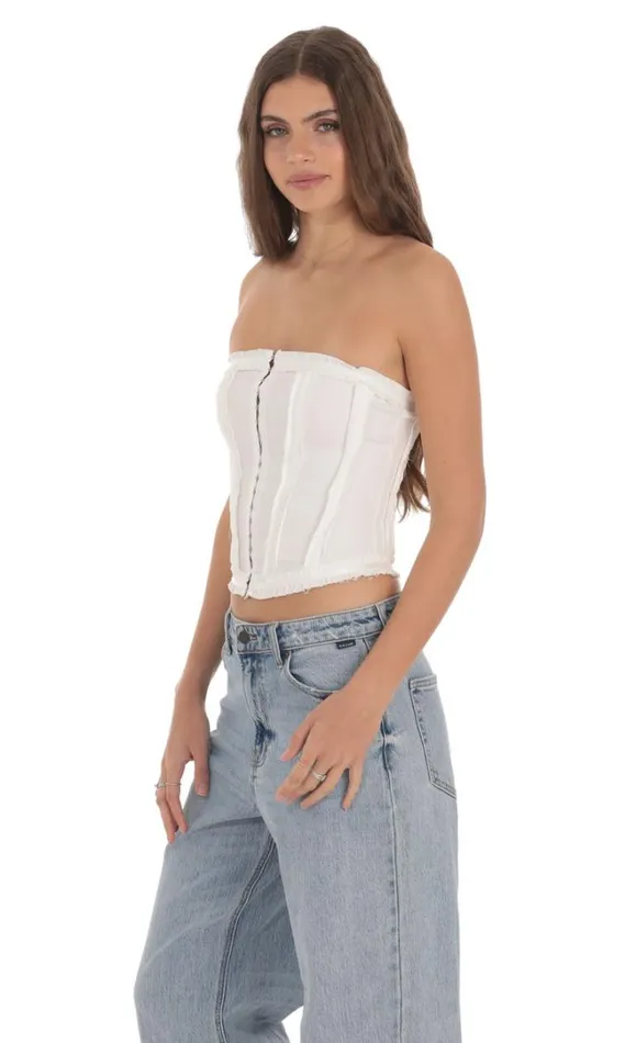 Strapless Hook Corset Top White Women LUCY IN THE SKY Tops Strapless Hook Corset Top White Women LUCY IN THE SKY Tops