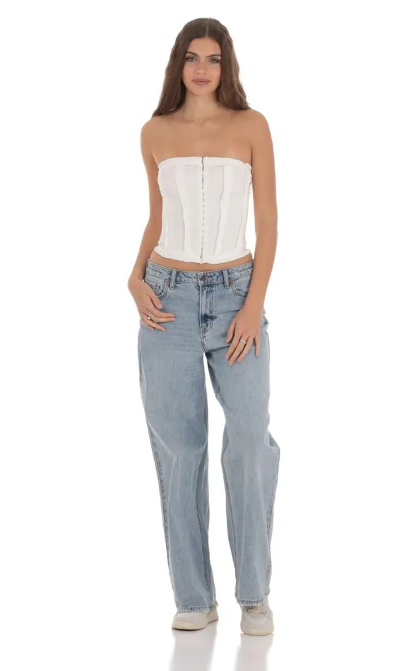 Strapless Hook Corset Top White Women LUCY IN THE SKY Tops Strapless Hook Corset Top White Women LUCY IN THE SKY Tops