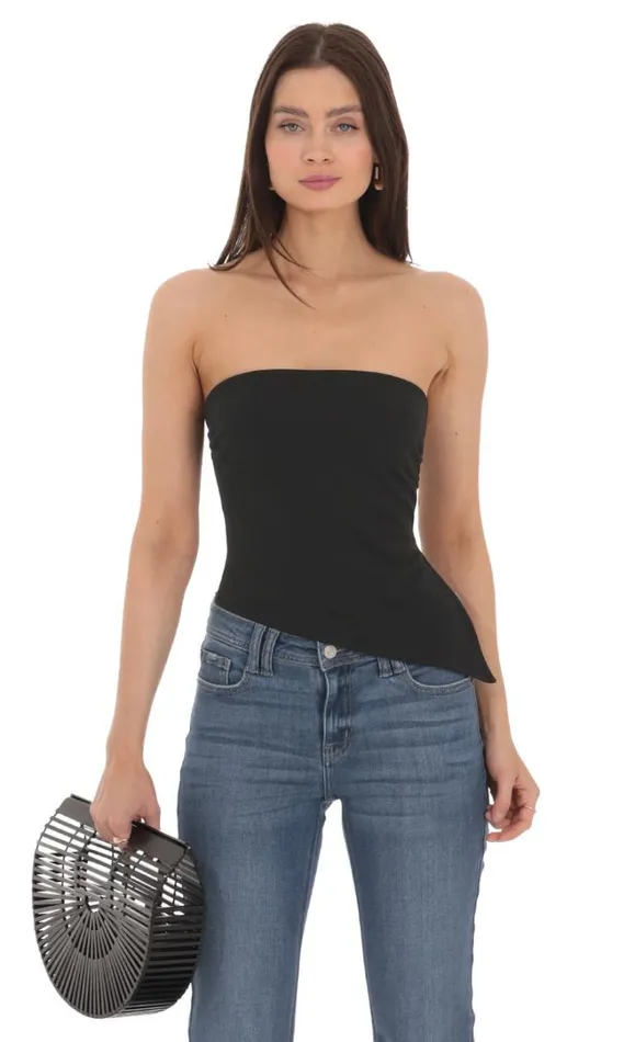 Strapless Side Slit Top Black Women LUCY IN THE SKY Tops