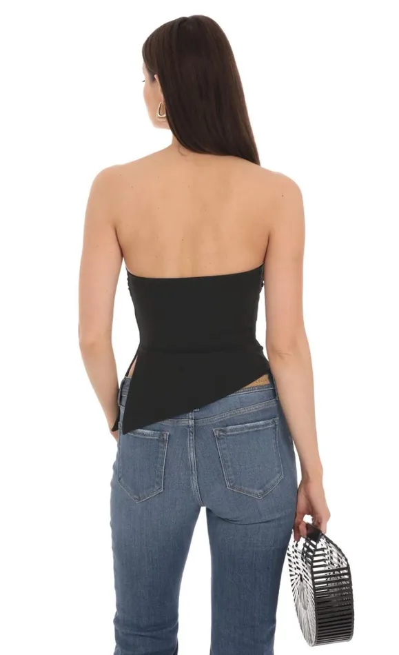Strapless Side Slit Top Black Women LUCY IN THE SKY Tops Strapless Side Slit Top Black Women LUCY IN THE SKY Tops