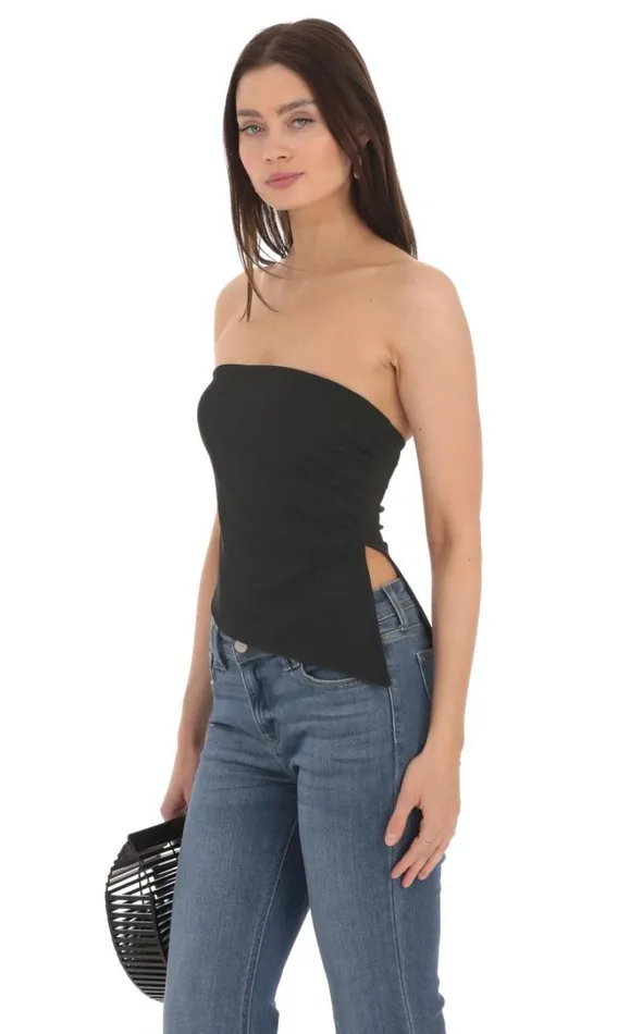 Strapless Side Slit Top Black Women LUCY IN THE SKY Tops Strapless Side Slit Top Black Women LUCY IN THE SKY Tops
