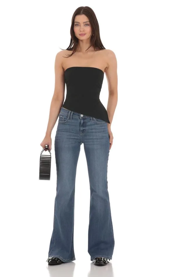 Strapless Side Slit Top Black Women LUCY IN THE SKY Tops Strapless Side Slit Top Black Women LUCY IN THE SKY Tops