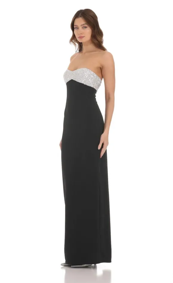 Strapless White Sequin Maxi Dress Black Women LUCY IN THE SKY Maxi Dresses Strapless White Sequin Maxi Dress Black Women LUCY IN THE SKY Maxi Dresses