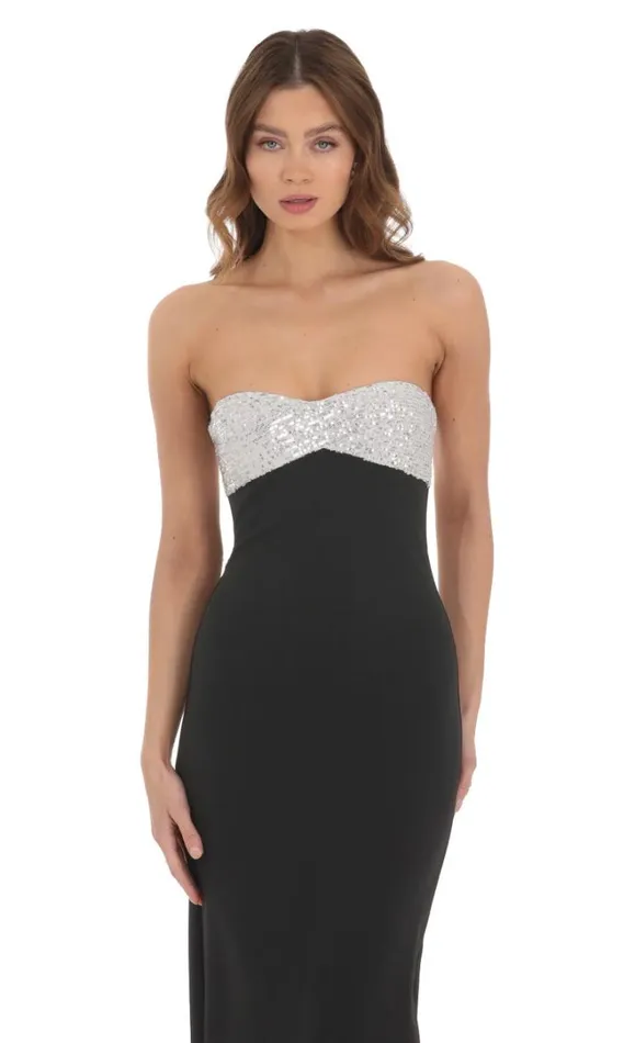 Strapless White Sequin Maxi Dress Black Women LUCY IN THE SKY Maxi Dresses Strapless White Sequin Maxi Dress Black Women LUCY IN THE SKY Maxi Dresses