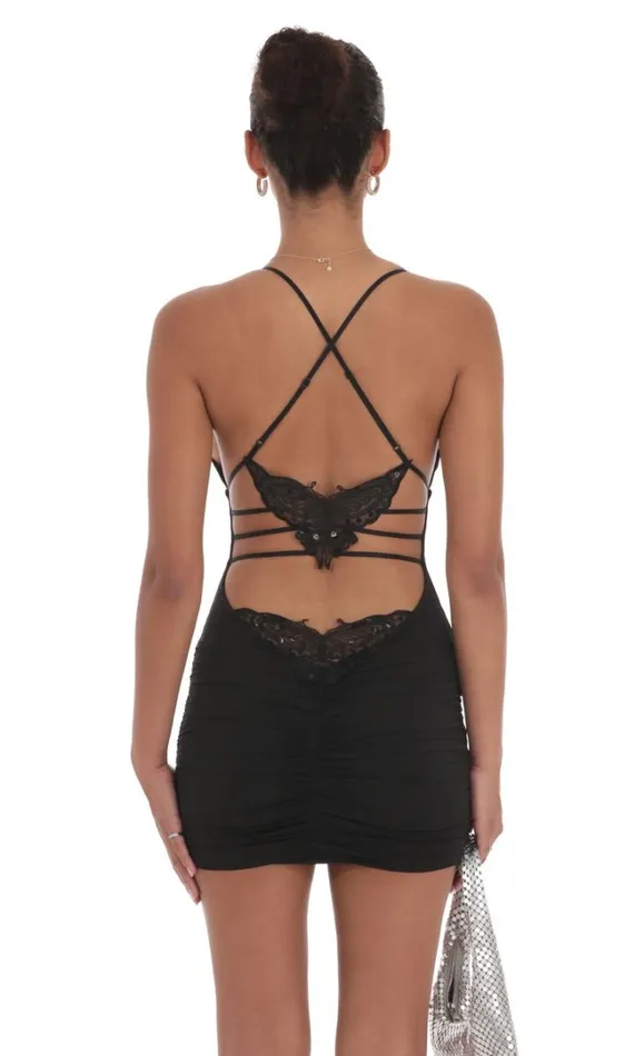 Strappy Butterfly Bodycon Dress Black Women LUCY IN THE SKY Mini Dresses